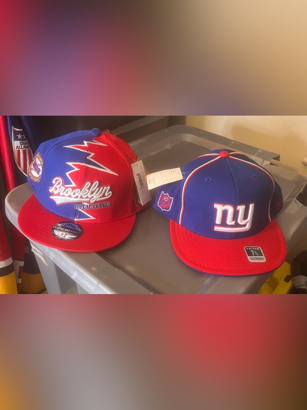 2 vintage new york giants nfl football fitted hat size 7 3/4 bundle jagged edge